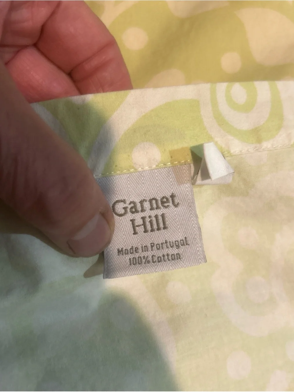 Garnet Hill Queen FLAT SHEET & 2 Pillow Cases Green Embroidery Trim PORTUGAL.